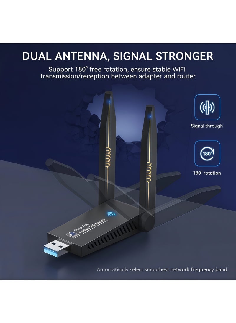 أورييل مستقبل شبكة لاسلكية خارجي مزدوج النطاق (2.4GHz/5GHz) بسرعة 1300Mbps، بمنفذ USB 3.0، يدعم أجهزة الكمبيوتر المكتبية (PC) وأنظمة Windows/Mac، وميزة التوصيل والتشغيل (Plug and Play). - Image 3